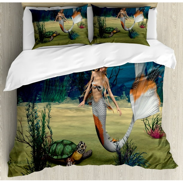 Cute Sea World Mermaid Duvet Cover Set Mermaid Quilt Comforter Cover Blue Kids Duvet Cover Twin Full Children/'s Bedding Sets Gift